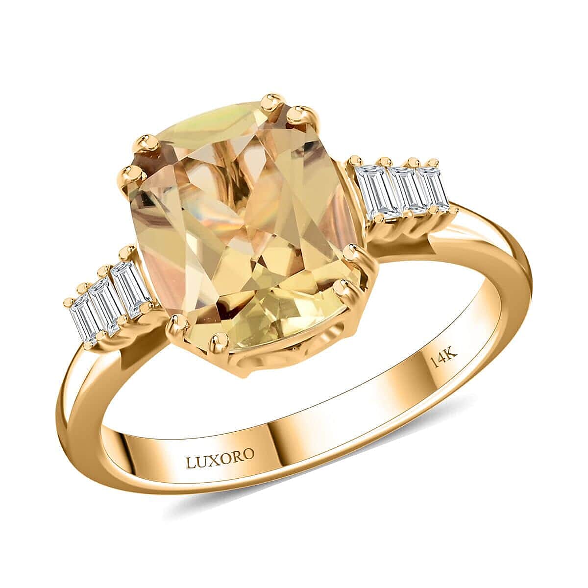 Certified & Appraised Luxoro 14K Yellow Gold AAA Turkizite and G-H I2 Diamond Ring 3.50 ctw
