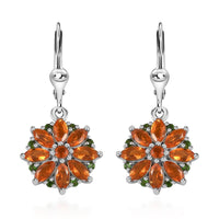 Crimson Fire Opal and Chrome Diopside Lever Back Earrings in Platinum Over Sterling Silver 2.00 ctw