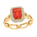 Certified & Appraised 14K Yellow Gold AAA Mexican Cherry Fire Opal and I2 Diamond Ring 1.40 ctw - Sticky add to cart bar