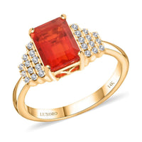 Certified & Appraised Luxoro 14K Yellow Gold AAA Mexican Cherry Fire Opal and I2 Diamond Ring (Size 10.0) 1.40 ctw