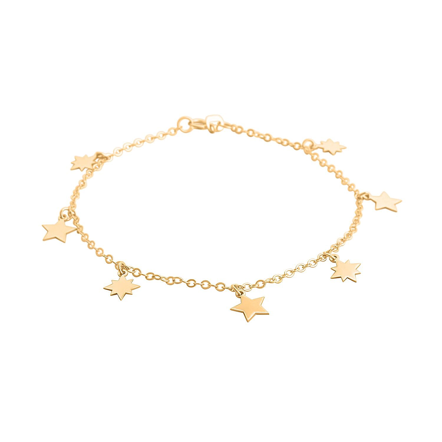 14K Yellow Gold 8mm Glitter Dangling Star Bracelet (7.00 In) 1.55 Grams