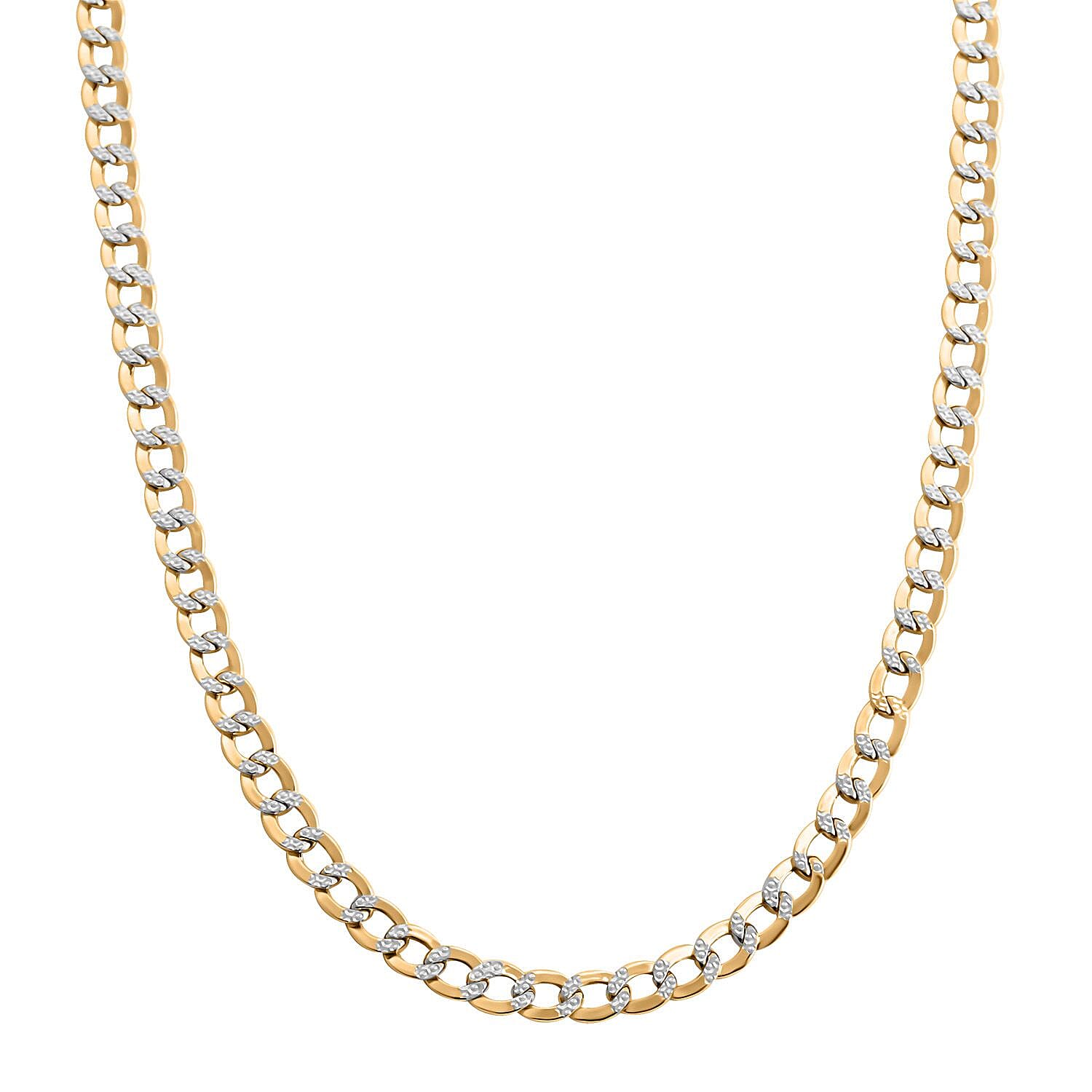 14K Yellow and White Gold Cuban White Pave Chain Necklace 24 Inches 8.63 Grams