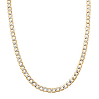 14K Yellow and White Gold Cuban White Pave Chain Necklace 24 Inches 8.63 Grams