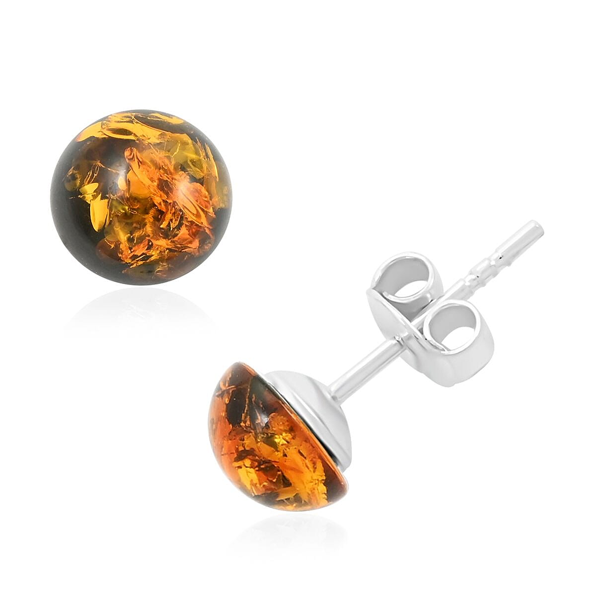 Baltic Amber Glow Ball Stud Earrings