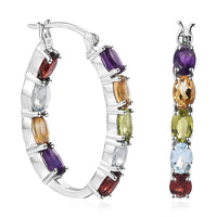 African Amethyst Hoop Earrings in Platinum Over Sterling Silver 7.90 ctw