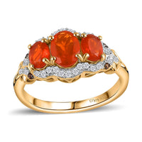 AAA Crimson Fire Opal, Brown and White Zircon Ring in Vermeil YG Over Sterling Silver (Size 10.0) 1.35 ctw