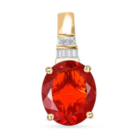 Luxoro 10K Yellow Gold Premium Crimson Fire Opal and G-H I2 Diamond Pendant 3.10 ctw