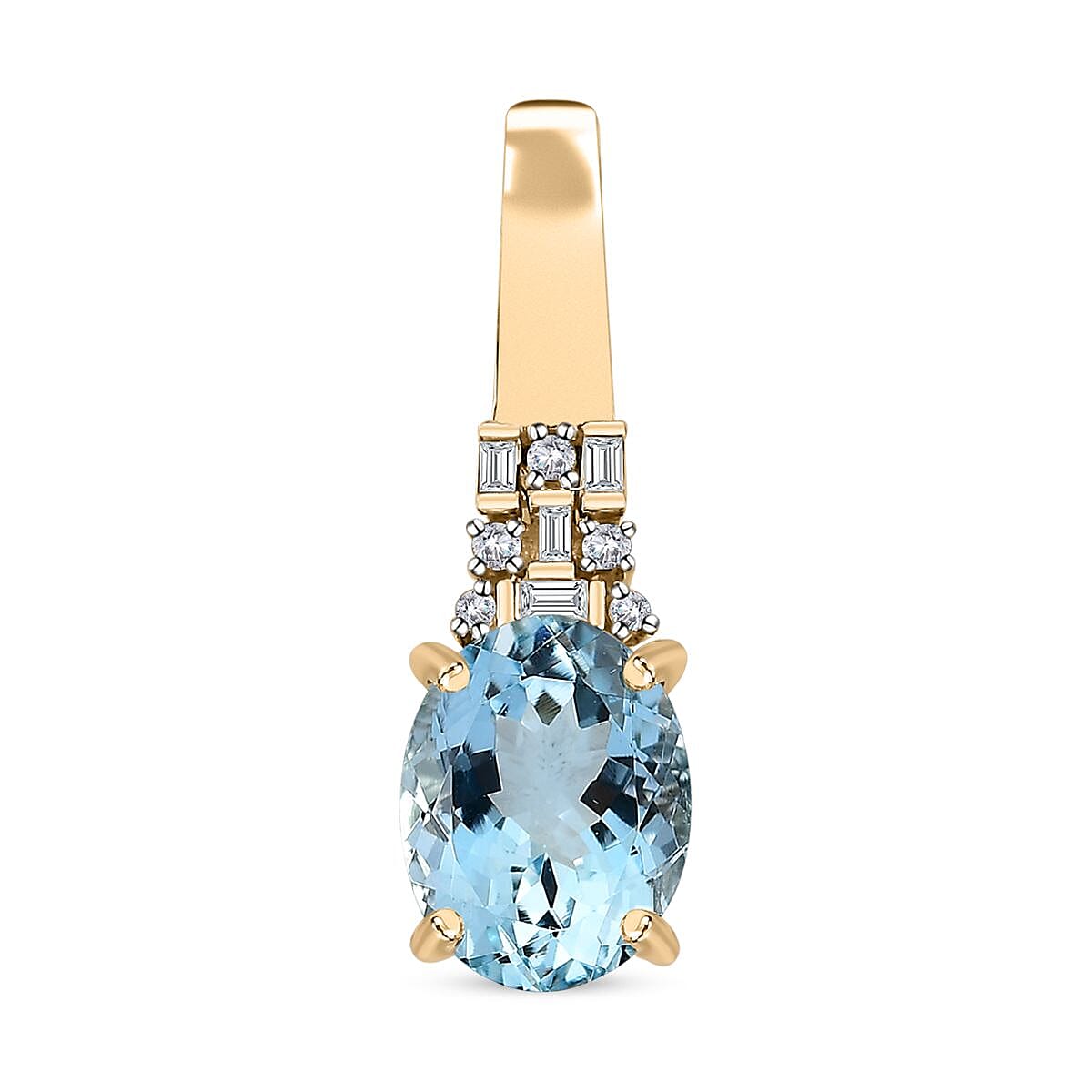 Luxoro 10K Yellow Gold Premium Santa Maria Aquamarine and G-H I2 Diamond Pendant without Chain 1.75 ctw