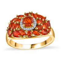 Crimson Fire Opal and White Zircon Ring in Vermeil Yellow Gold Over Sterling Silver (Size 10.0) 1.90 ctw
