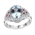 Premium Santa Maria Aquamarine, Multi Gemstone Ring in Platinum Over Sterling Silver (Size 6.0) 2.60 ctw - Sticky add to cart bar
