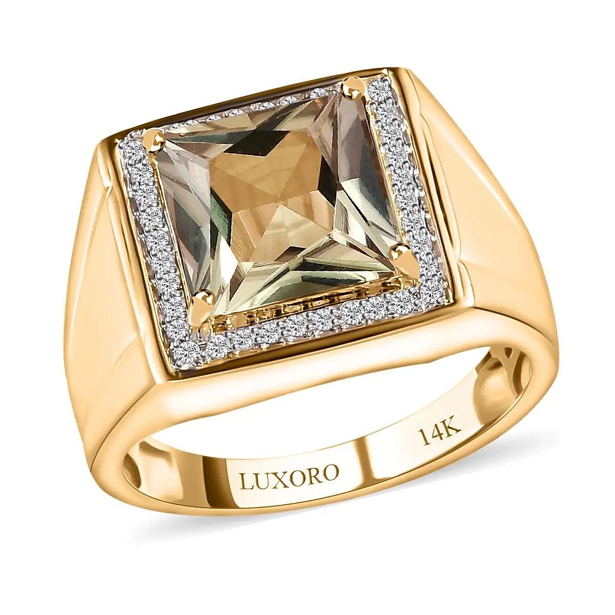 Luxoro 14K Yellow Gold AAA Turkizite, Diamond (I3) (0.28 cts) Halo Men's Ring (Size 10.0) (7 g) (Del. in 10-12 Days) 4.35 ctw