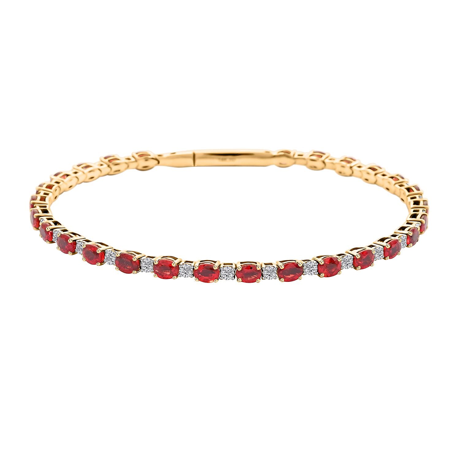 Modani 14K Yellow Gold Orange Sapphire and SI Diamond Bangle Bracelet (7.00 In) 4.75 Grams 6.60 ctw