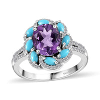 Premium Rose De France Amethyst and Multi Gemstone Ring in Platinum Over Sterling Silver (Size 10.0) 3.70 ctw