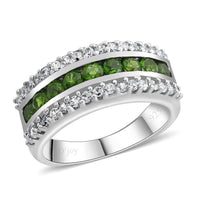 AAA Chrome Diopside and White Zircon Ring in Platinum Over Sterling Silver (Size 10.0) 1.50 ctw