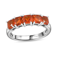 Asscher Cut Crimson Fire Opal 5 Stone Ring in Platinum Over Sterling Silver (Size 10.0) 1.15 ctw