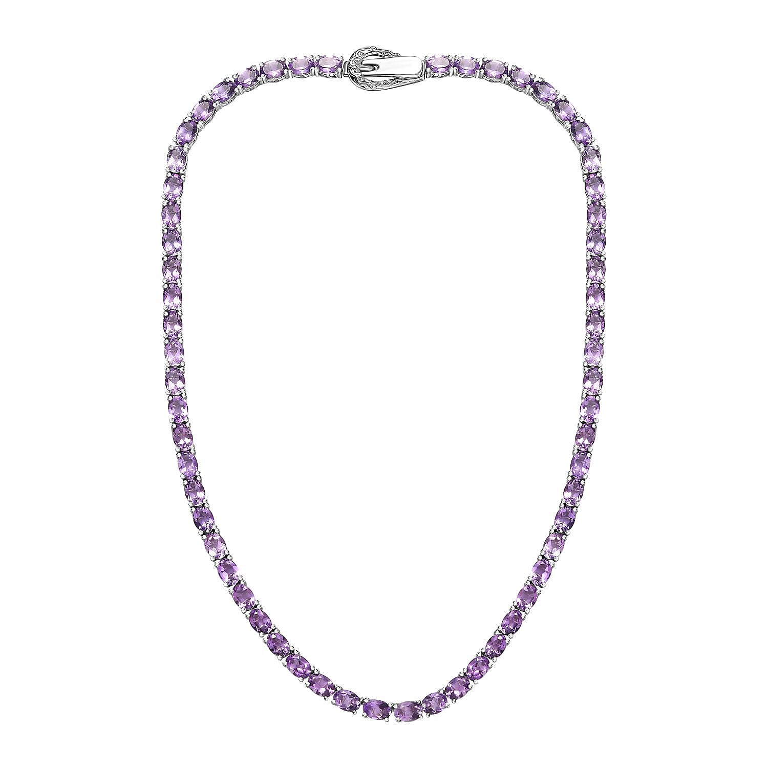 Premium Rose De France Amethyst Tennis Necklace 18 Inches in Platinum Over Sterling Silver 43.90 ctw