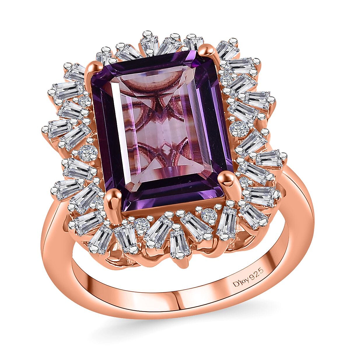 Premium Rose De France Amethyst and White Zircon Ring in Vermeil Rose Gold Over Sterling Silver (Size 10.0) 8.60 ctw