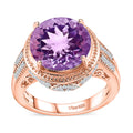 Premium Rose De France Amethyst (Rnd), White Zircon Ring in Vermeil RG Over Sterling Silver (Size 10.0) 6.25 ctw - Sticky add to cart bar