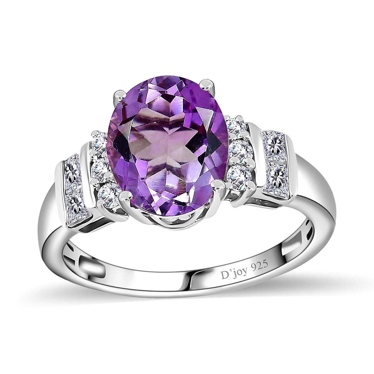 Premium Rose De France Amethyst and White Zircon Ring in Platinum Over Sterling Silver (Size 10.0) 3.10 ctw