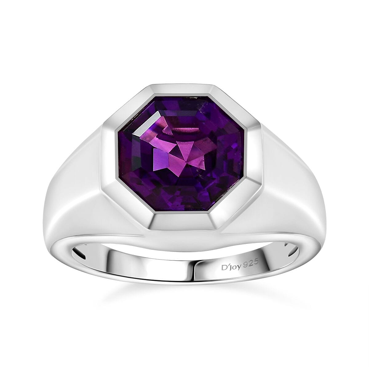 African Amethyst Solitaire Men's Ring in Platinum Over Sterling Silver (Size 14.0) 6.90 ctw
