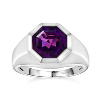 African Amethyst Solitaire Men's Ring in Platinum Over Sterling Silver (Size 14.0) 6.90 ctw