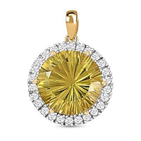 Green Gold Quartz and White Zircon Pendant in 18K Vermeil YG Over Sterling Silver 9.04 ctw