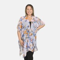 Tamsy White Floral Pattern Kimono - One Size Fits Most