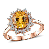 Luxoro 10K Rose Gold Premium Brazilian Heliodor and G-H I2 Diamond Sunburst Ring (Size 10.0) 2.65 ctw
