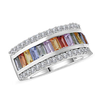 Multi Sapphire, White Zircon Ring in Platinum Over Sterling Silver (Size 10.0) 3.15 ctw
