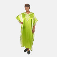 TLV Winlar Citrine Color Embroidered Long Satin Kaftan - One Size Fits Most