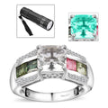 Mexican Hyalite Opal and Multi Gemstone Bridge Ring in Platinum Over Sterling Silver (Size 10.0) with Free UV Flash Light 3.35 ctw - Sticky add to cart bar