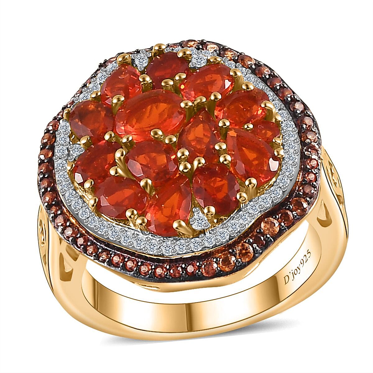 Crimson Fire Opal, Brown and White Zircon Ring in Vermeil Yellow Gold Over Sterling Silver (Size 10.0) 2.70 ctw