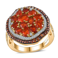 Crimson Fire Opal, Brown and White Zircon Ring in Vermeil Yellow Gold Over Sterling Silver (Size 10.0) 2.70 ctw