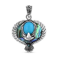 Bali Legacy Sleeping Beauty Turquoise and Abalone Shell Eagle Pendant in Sterling Silver 3.00 ctw