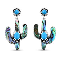 Bali Legacy Sleeping Beauty Turquoise and Abalone Shell Cactus Earrings in Sterling Silver 3.30 ctw