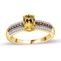 Premium Brazilian Heliodor, Brown and White Zircon Ring in Vermeil YG Over Sterling Silver (Size 5.0) 1.40 ctw
