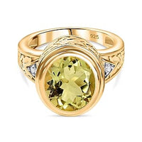 Green Gold Quartz and White Zircon 4.48 ctw Ring in Vermeil Yellow Gold Over Sterling Silver (Size 11.5)