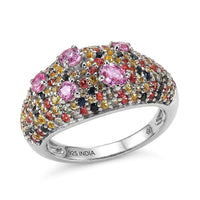 Multi Sapphire Ring in Rhodium Over Sterling Silver (Size 6.0) 2.50 ctw