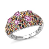 Multi Sapphire Ring in Rhodium Over Sterling Silver (Size 6.0) 2.50 ctw