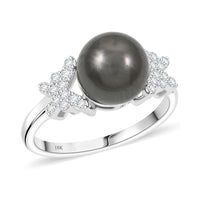 Certified & Appraised Iliana 18K White Gold AAA Tahitian Pearl 10-10.5mm, Diamond (SI) Ring (Size 8.0) 0.26 ctw