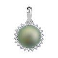 Certified & Appraised Iliana 18K White Gold AAA Tahitian Pearl 9.5-10mm and SI Diamond Pendant without Chain 0.31 ctw - Sticky add to cart bar