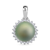 Certified & Appraised Iliana 18K White Gold AAA Tahitian Pearl 9.5-10mm and SI Diamond Pendant without Chain 0.31 ctw