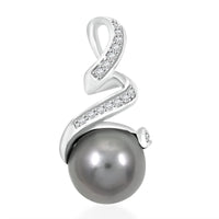 Certified & Appraised Iliana 18K White Gold AAA Tahitian Pearl 9.5-10mm and SI Diamond Pendant without Chain 0.16 ctw