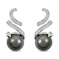 Certified & Appraised Iliana 18K White Gold AAA Tahitian Pearl 9.5-10mm and SI Diamond Earrings 0.21 ctw - Sticky add to cart bar