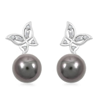 Certified & Appraised Iliana 18K White Gold AAA Tahitian Pearl 10-10.5mm and SI Diamond Earrings 0.18 ctw