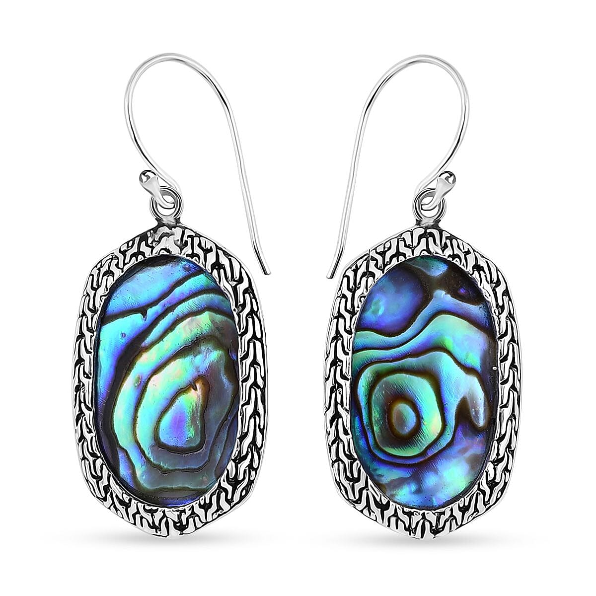 Abalone Shell Halo Style Earrings in Sterling Silver