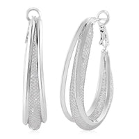TLV Sparkly White Austrian Crystal Inside Out Hoop Earrings in Silvertone