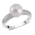 White Shell Pearl, Simulated Diamond Ring in Rhodium Over Sterling Silver (Size 10.0) 0.60 ctw - Sticky add to cart bar