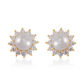 White Shell Pearl and Simulated Diamond Sunburst Earrings in 14K Yellow Gold Over Sterling Silver 1.65 ctw - Sticky add to cart bar