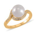 White Shell Pearl, Simulated Diamond Ring in 14K YG Over Sterling Silver (Size 10.0) 0.15 ctw - Sticky add to cart bar